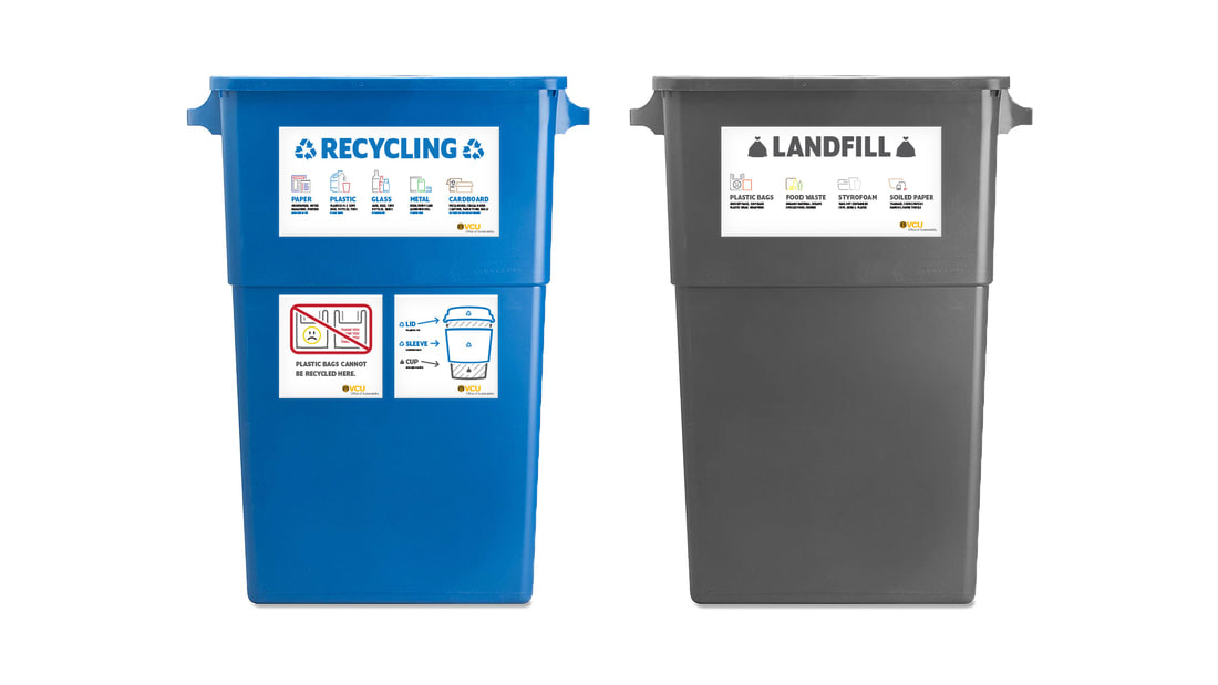 Photo of VCU recycling and landfill sticker